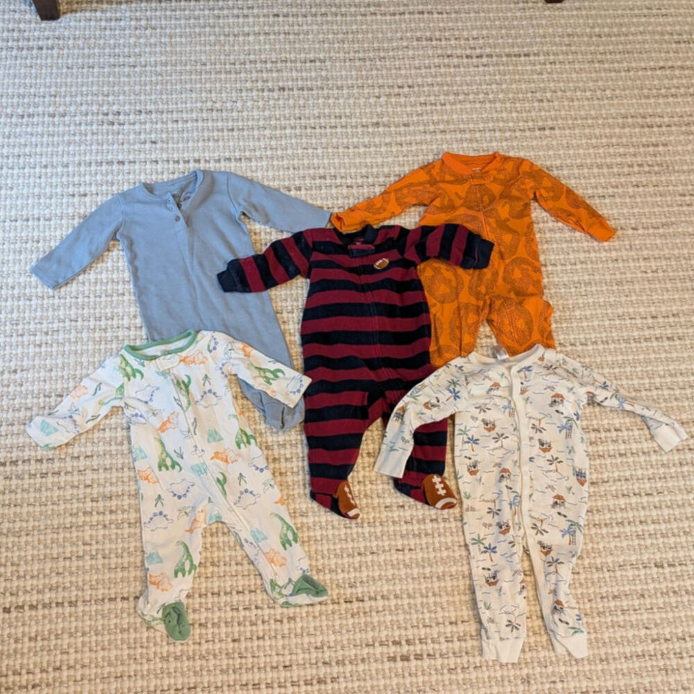 5pc Baby Boy Sleeper & Romper Lot Sizes 9M & 12M | Carter's & More